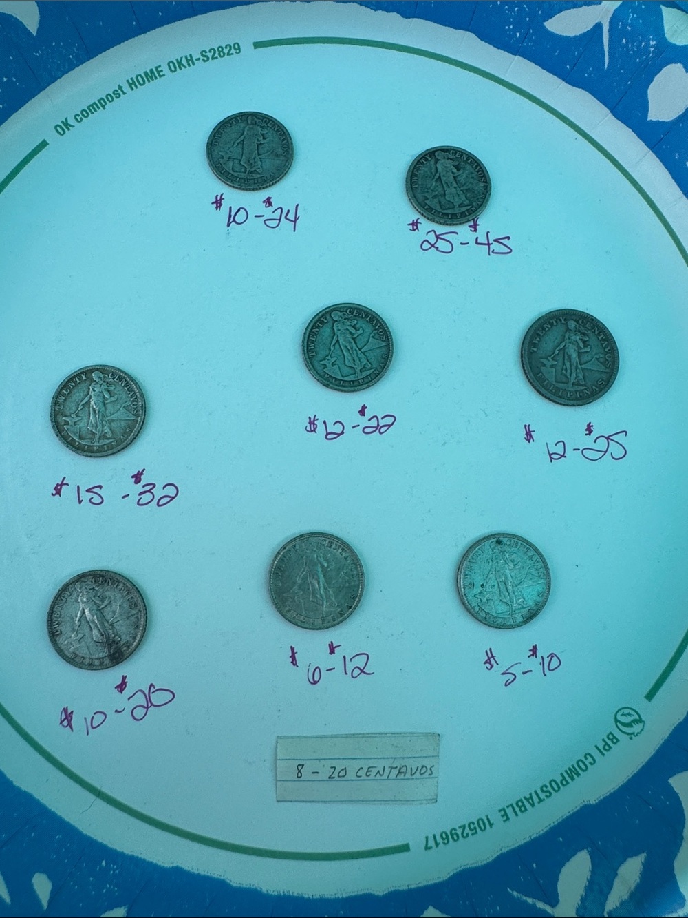 8- 20 centavos (Philippine coins) various years
